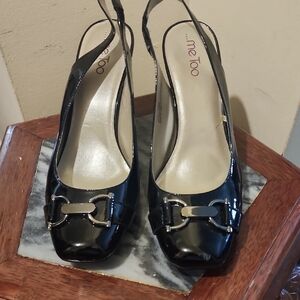 Me Too Glossy Black Slingback Heels